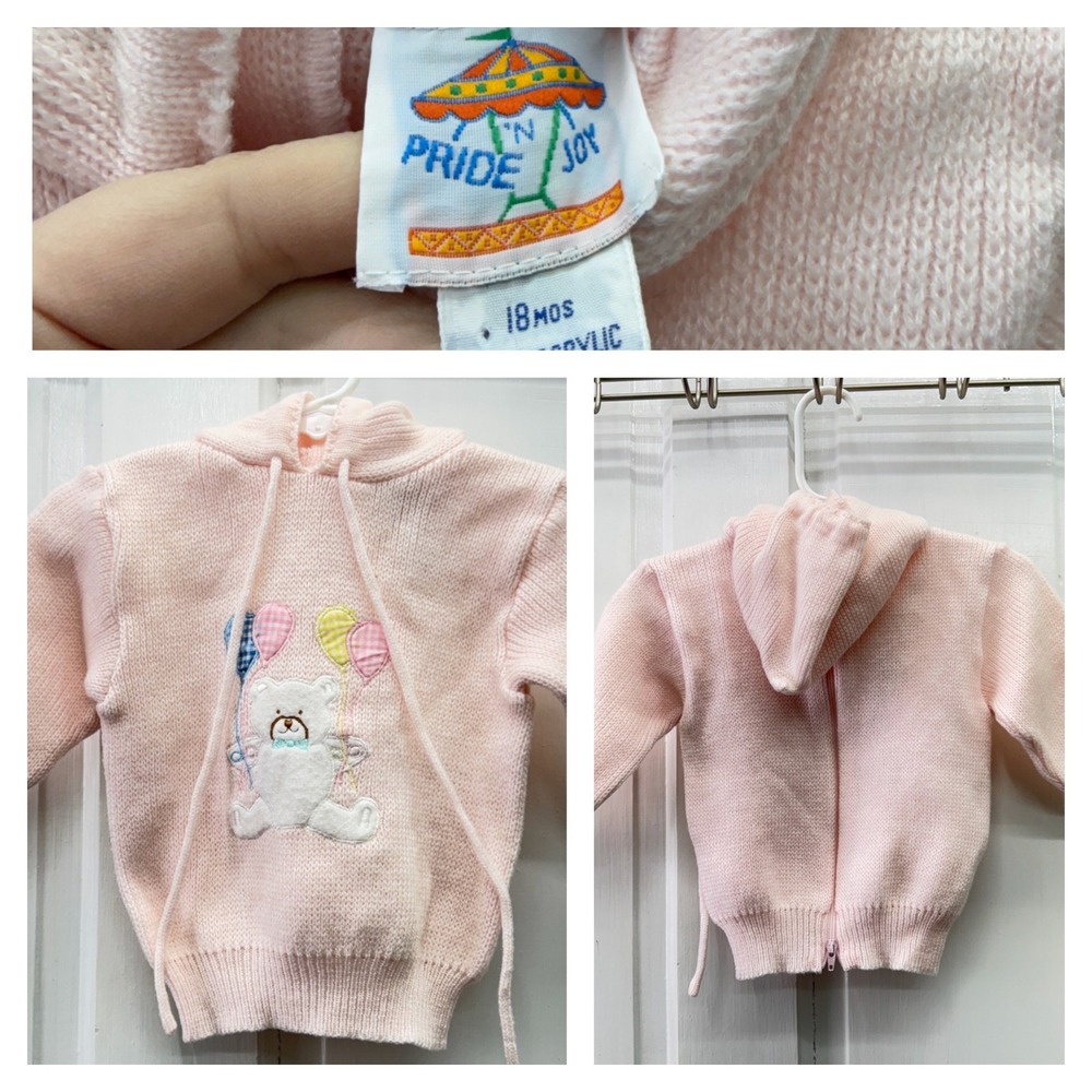 Pride n Joy Pink Teddy Bear Balloons Knit Hoodie Sweater Jacket‎ 18 Months